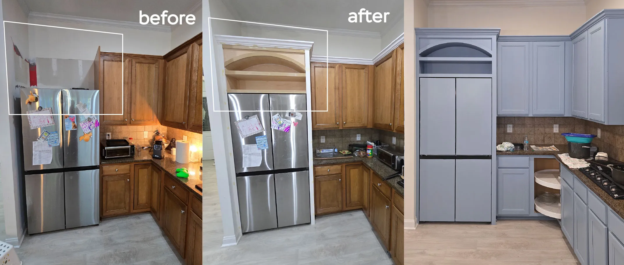 Kitchen Cabinet Refinishing & Fridge Surround